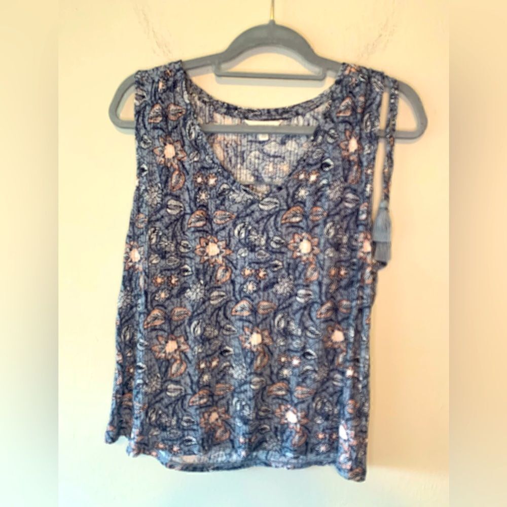 Lucky Brand blue floral boho tasseled tank size S